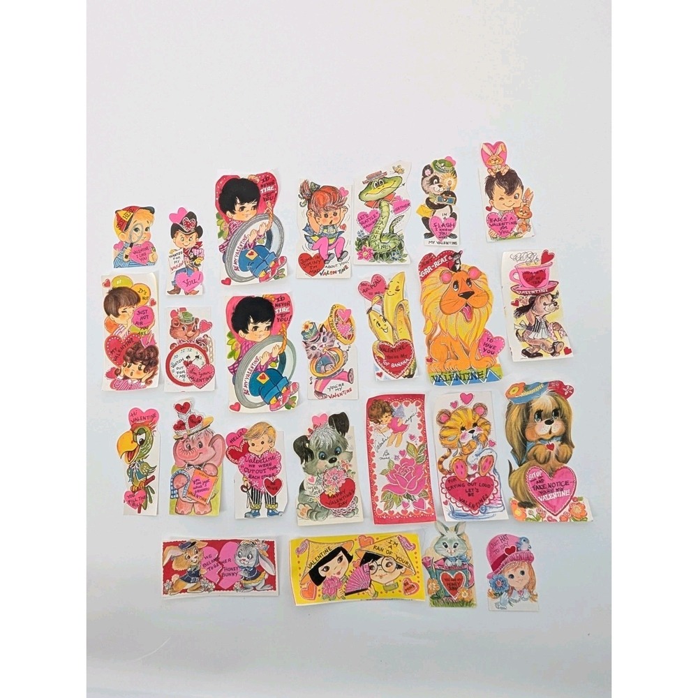 Lot of 25 Vintage Valentines Cards Diecut Mid Century Anthropomorphic